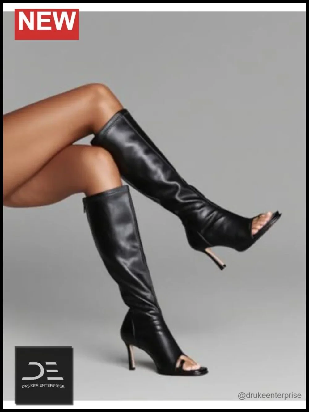 Open Toe Knee High Stretch Boots with Zipper